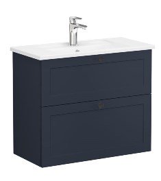 Vitra Root Classic 68678 Lavabo Dolabı, Çift Çekmeceli, 80 Cm, Dar, Mat Lacivert, Köşeli Lavabolu